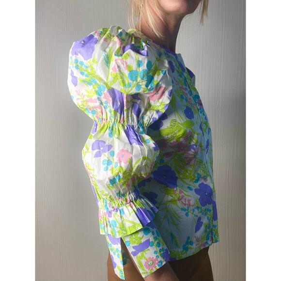 LES REVERIES Elizabeth Floral Puff Sleeve Blouse US SMALL NWT $295 - Picture 5 of 13